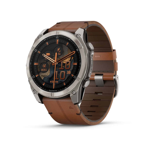 שעון ספורט חכם גרמין שעון ספורט  fēnix® 8 – 51mm AMOLED Sapphire TITANIUM רצועת עור